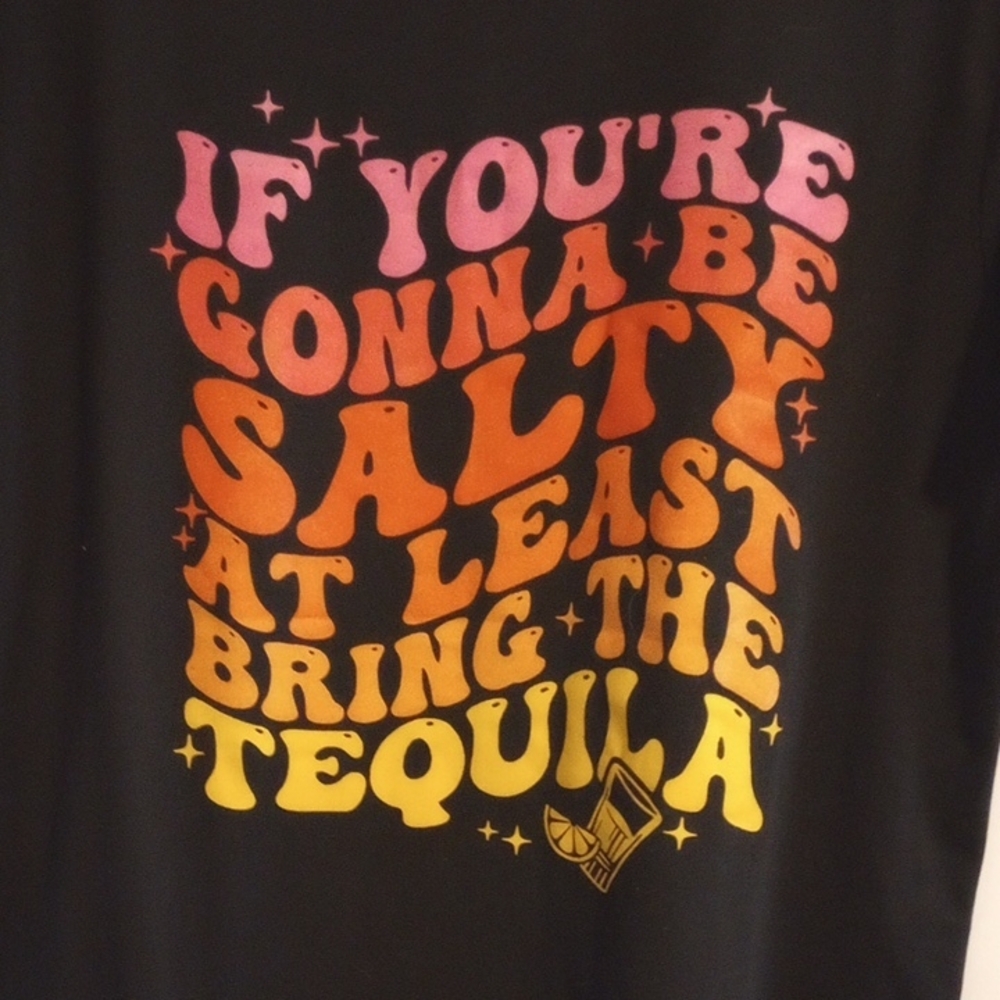 Black Tee with Vibrant Text Design